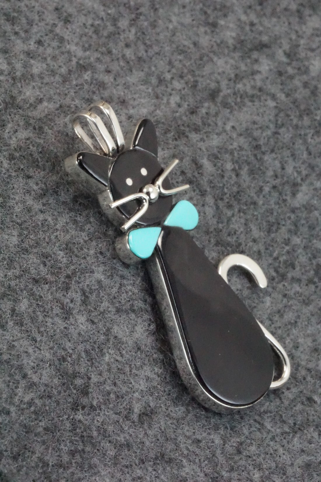 Onyx, Turquoise & Sterling Silver Pendant - Leavus Ahiyite
