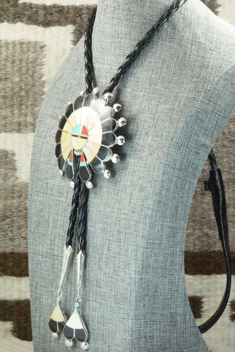 Mother of Pearl & Sterling Silver Inlay Bolo Tie - Pauline Lonjose