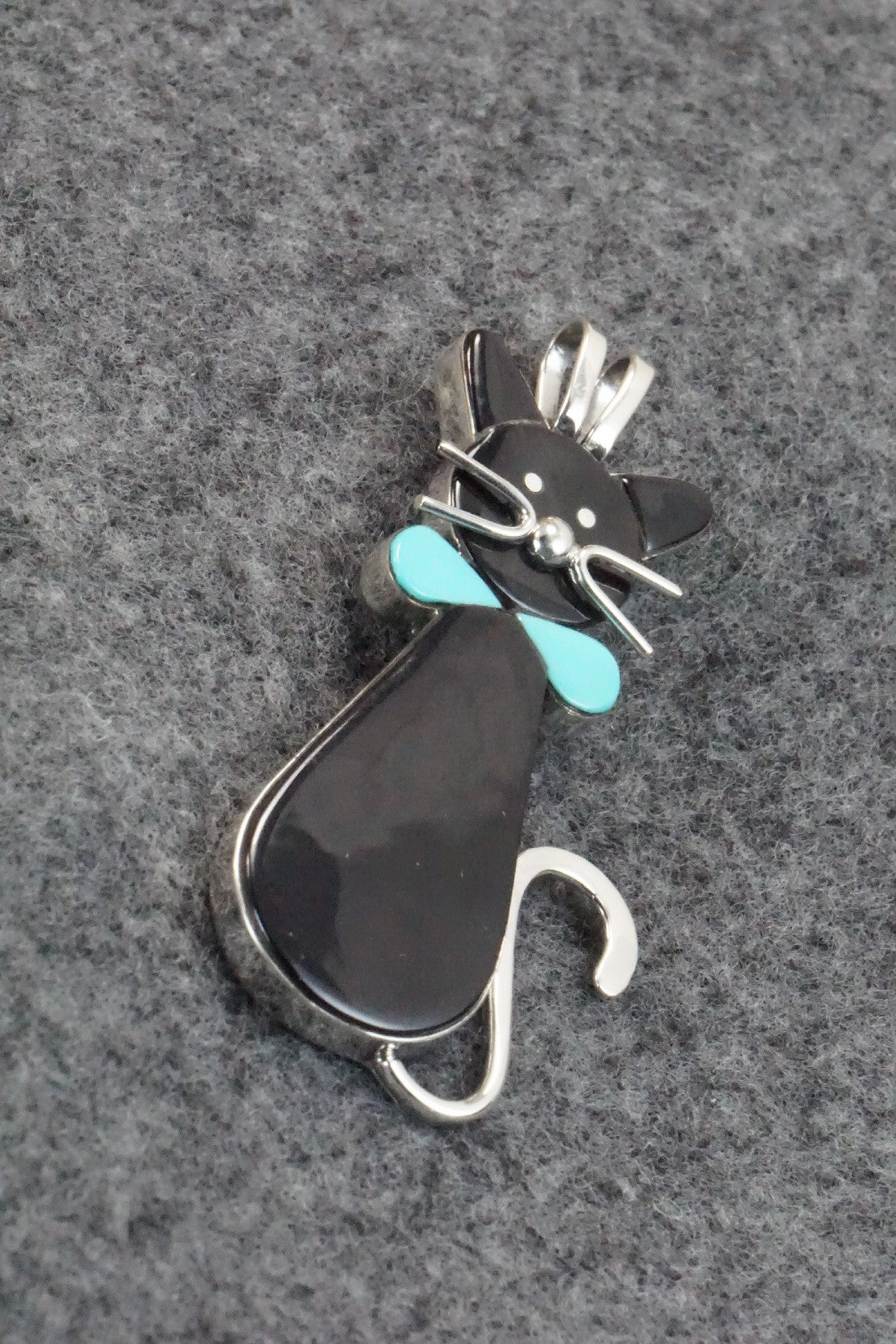 Onyx, Turquoise & Sterling Silver Pendant - Leavus Ahiyite