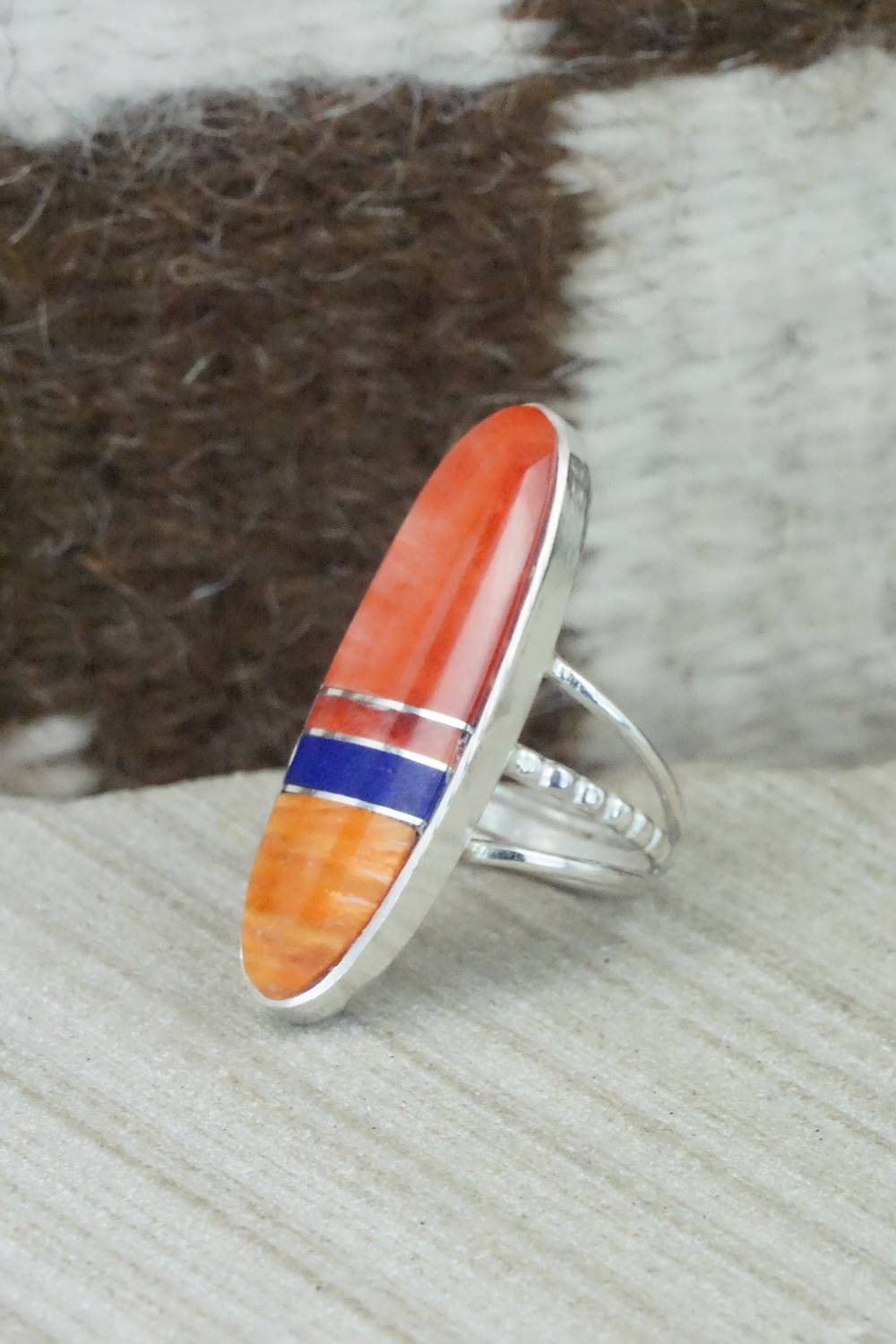 Spiny Oyster, Lapis & Sterling Silver Ring - Harold Smith - Size 6.25