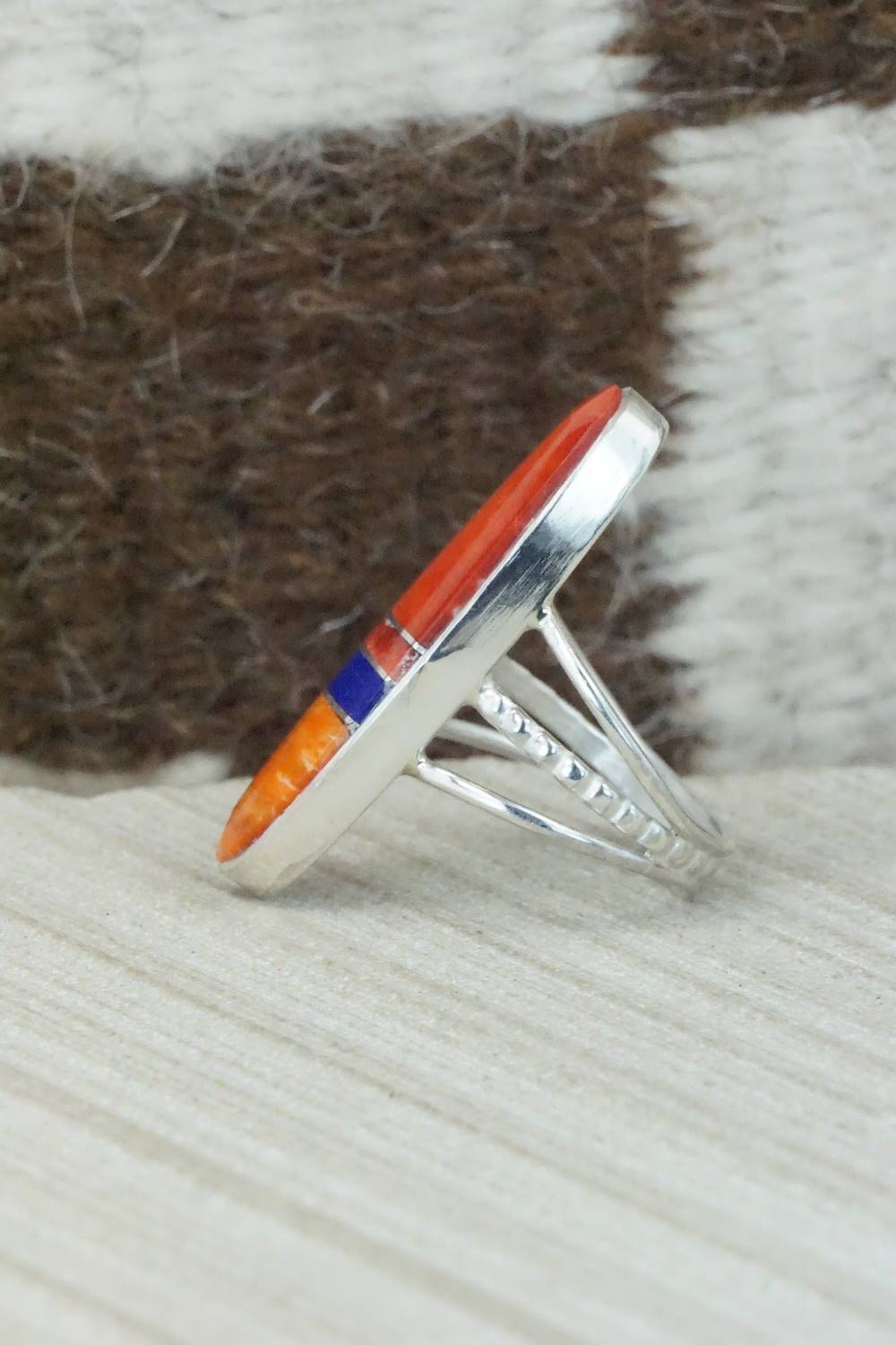 Spiny Oyster, Lapis & Sterling Silver Ring - Harold Smith - Size 6.25