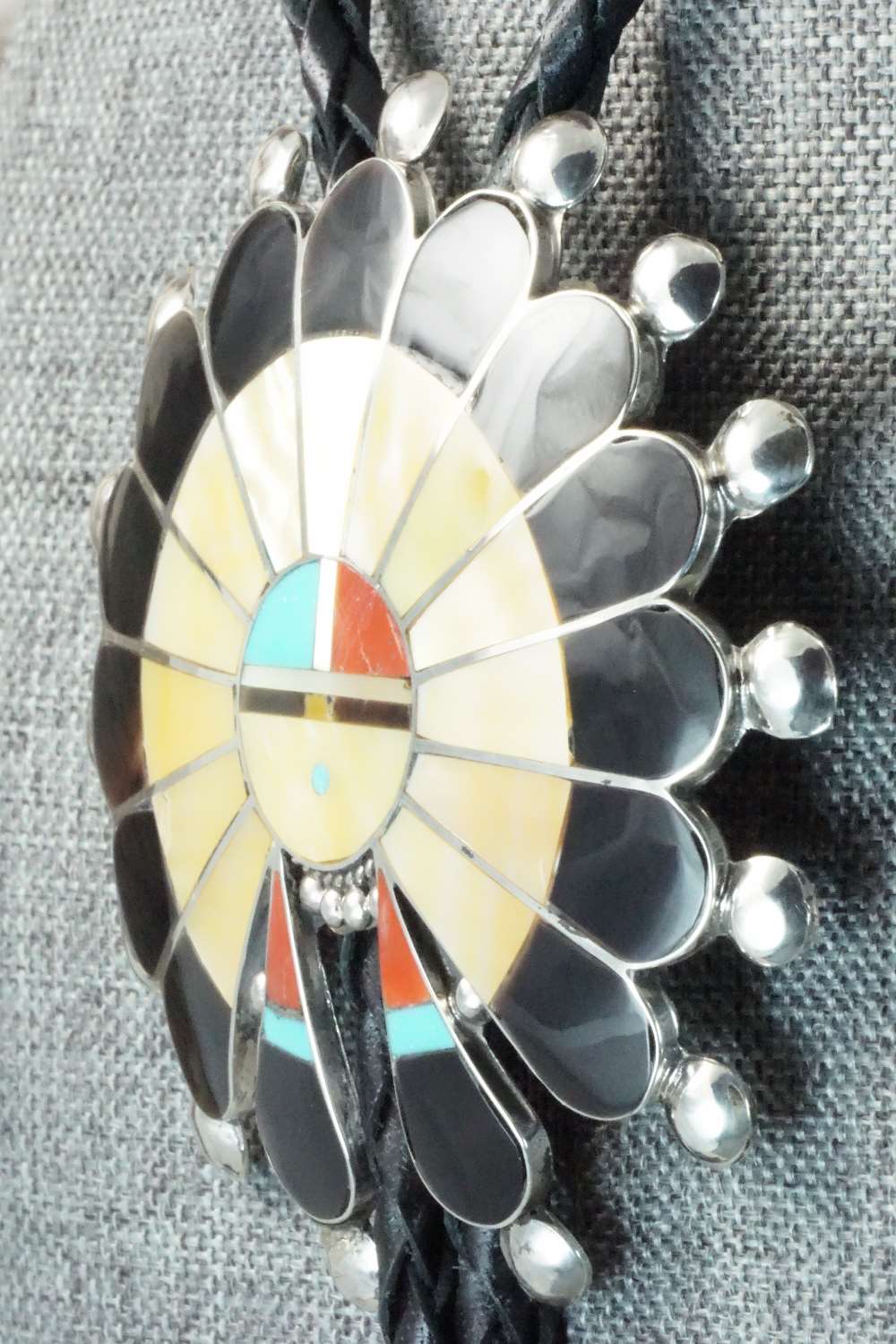 Mother of Pearl & Sterling Silver Inlay Bolo Tie - Pauline Lonjose