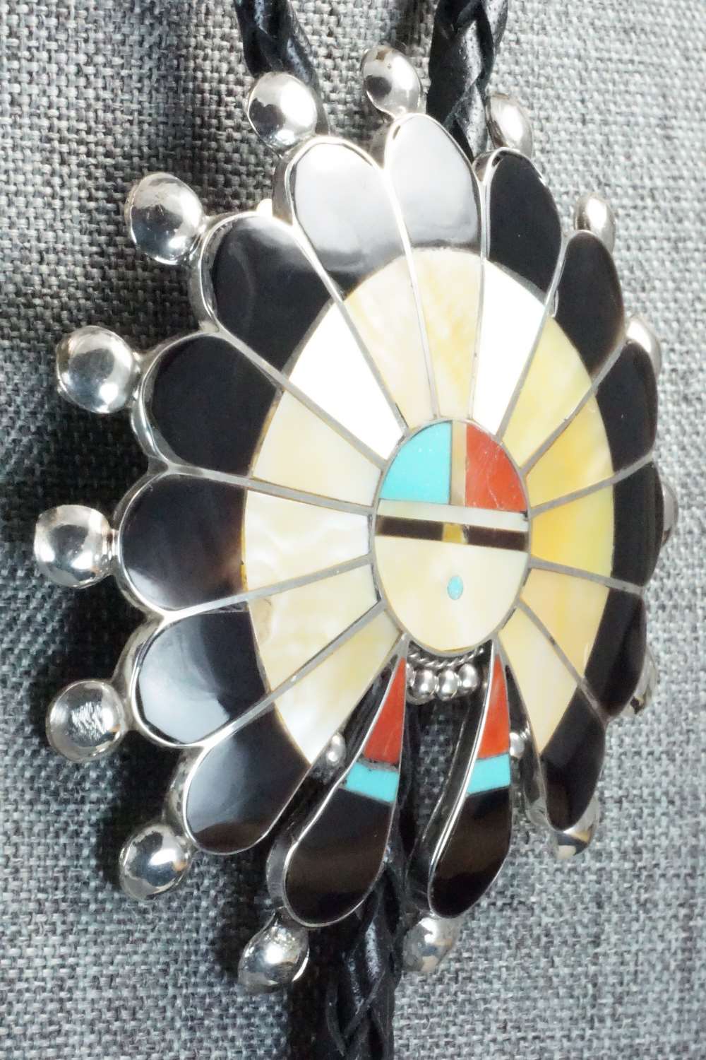 Mother of Pearl & Sterling Silver Inlay Bolo Tie - Pauline Lonjose