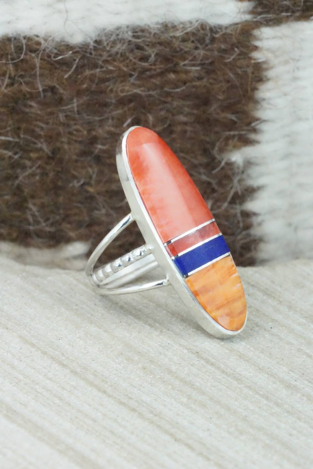 Spiny Oyster, Lapis & Sterling Silver Ring - Harold Smith - Size 6.25