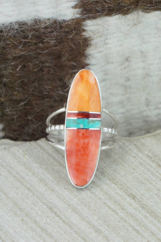 Spiny Oyster, Turquoise & Sterling Silver Ring - Harold Smith - Size 8.5