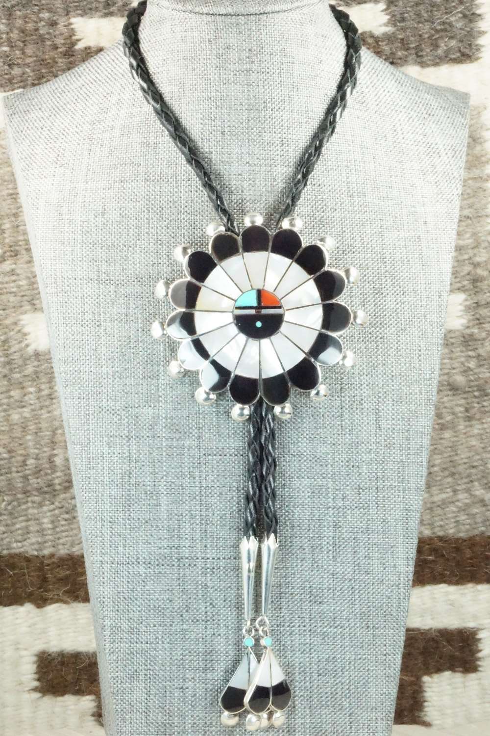 Mother of Pearl & Sterling Silver Inlay Bolo Tie - Pauline Lonjose