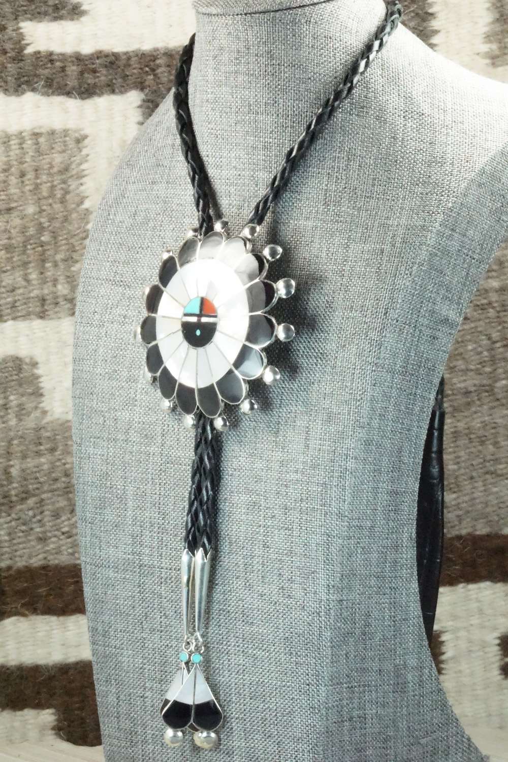 Mother of Pearl & Sterling Silver Inlay Bolo Tie - Pauline Lonjose