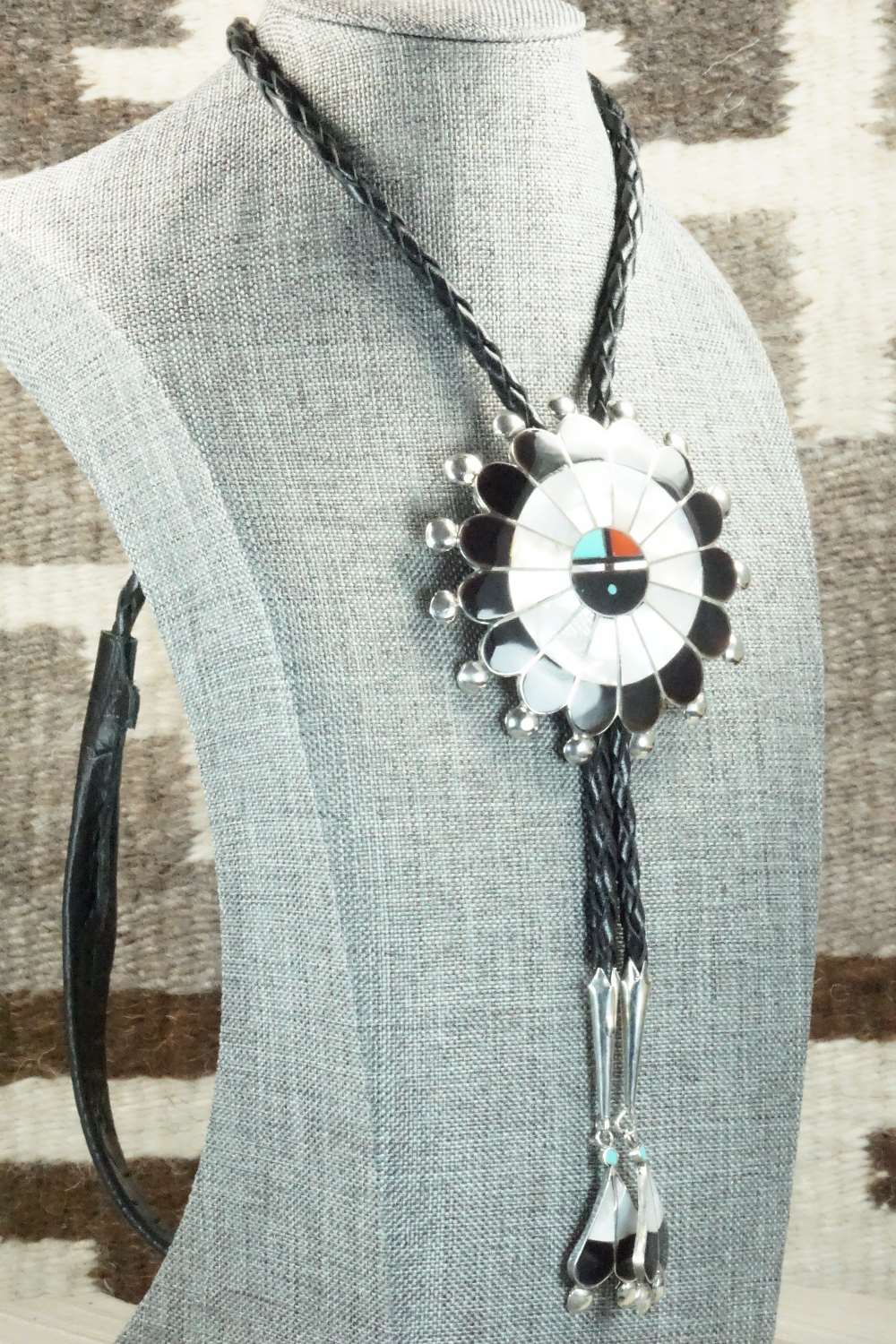 Mother of Pearl & Sterling Silver Inlay Bolo Tie - Pauline Lonjose