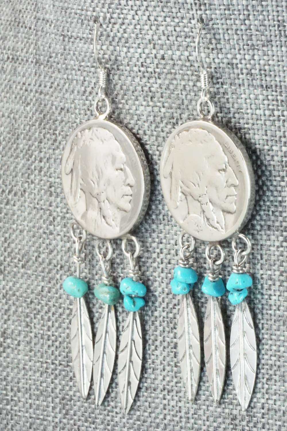 Turquoise and Sterling Silver Earrings - Navajo