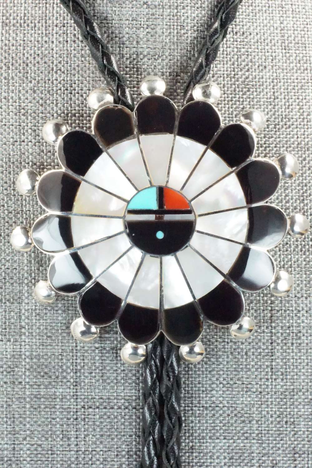 Mother of Pearl & Sterling Silver Inlay Bolo Tie - Pauline Lonjose