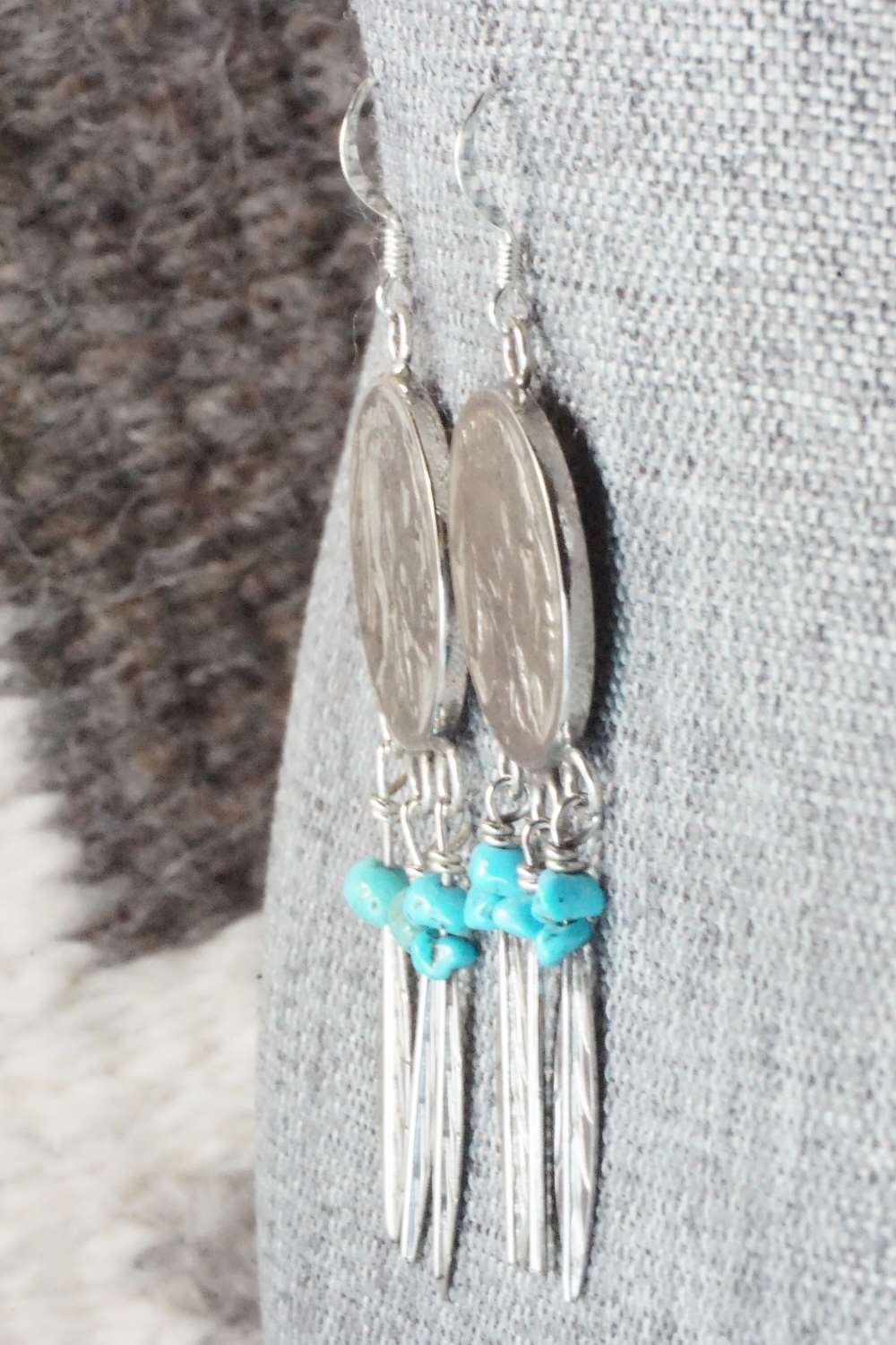 Turquoise and Sterling Silver Earrings - Navajo