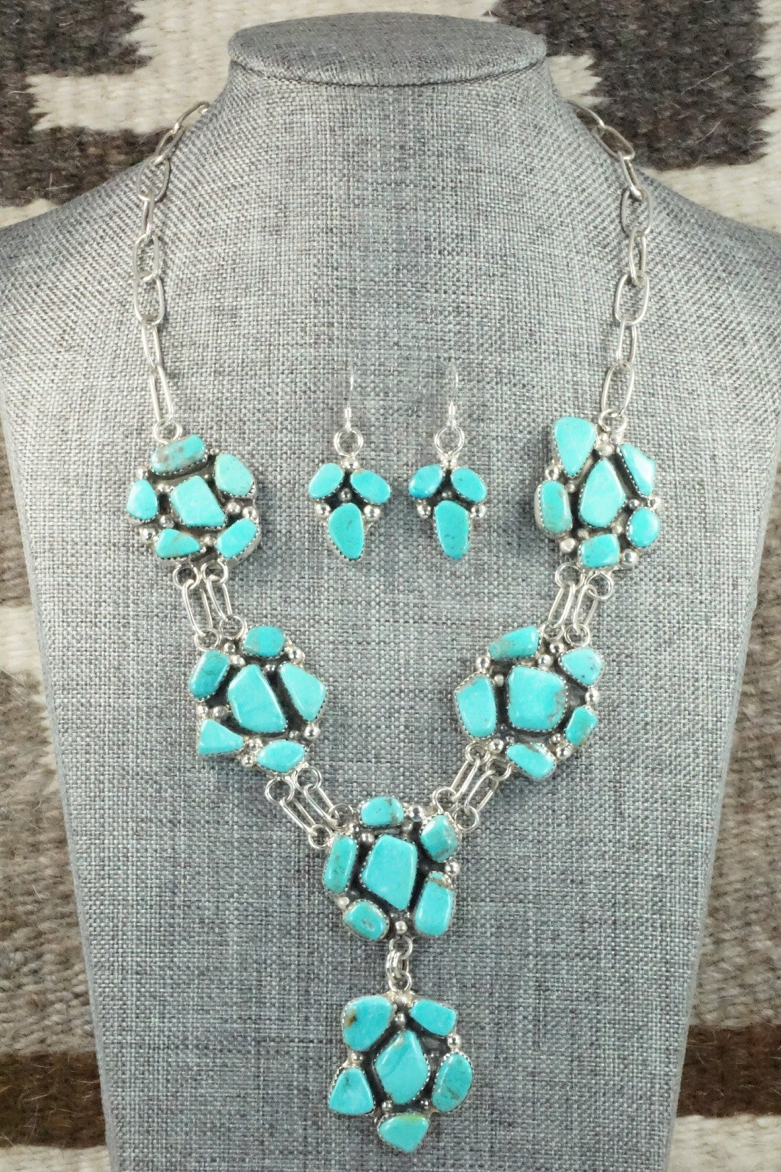 Turquoise & Sterling Silver Necklace and Earrings Set - Vangie Tsabatsaye