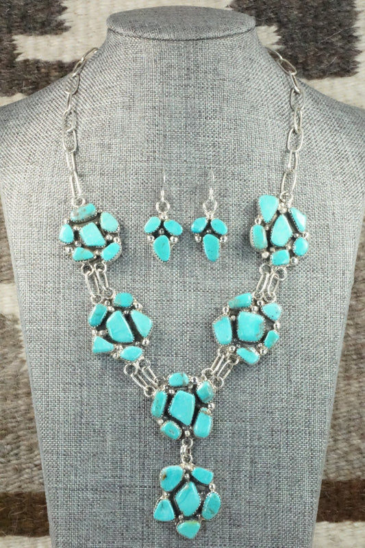 Turquoise & Sterling Silver Necklace and Earrings Set - Vangie Tsabatsaye