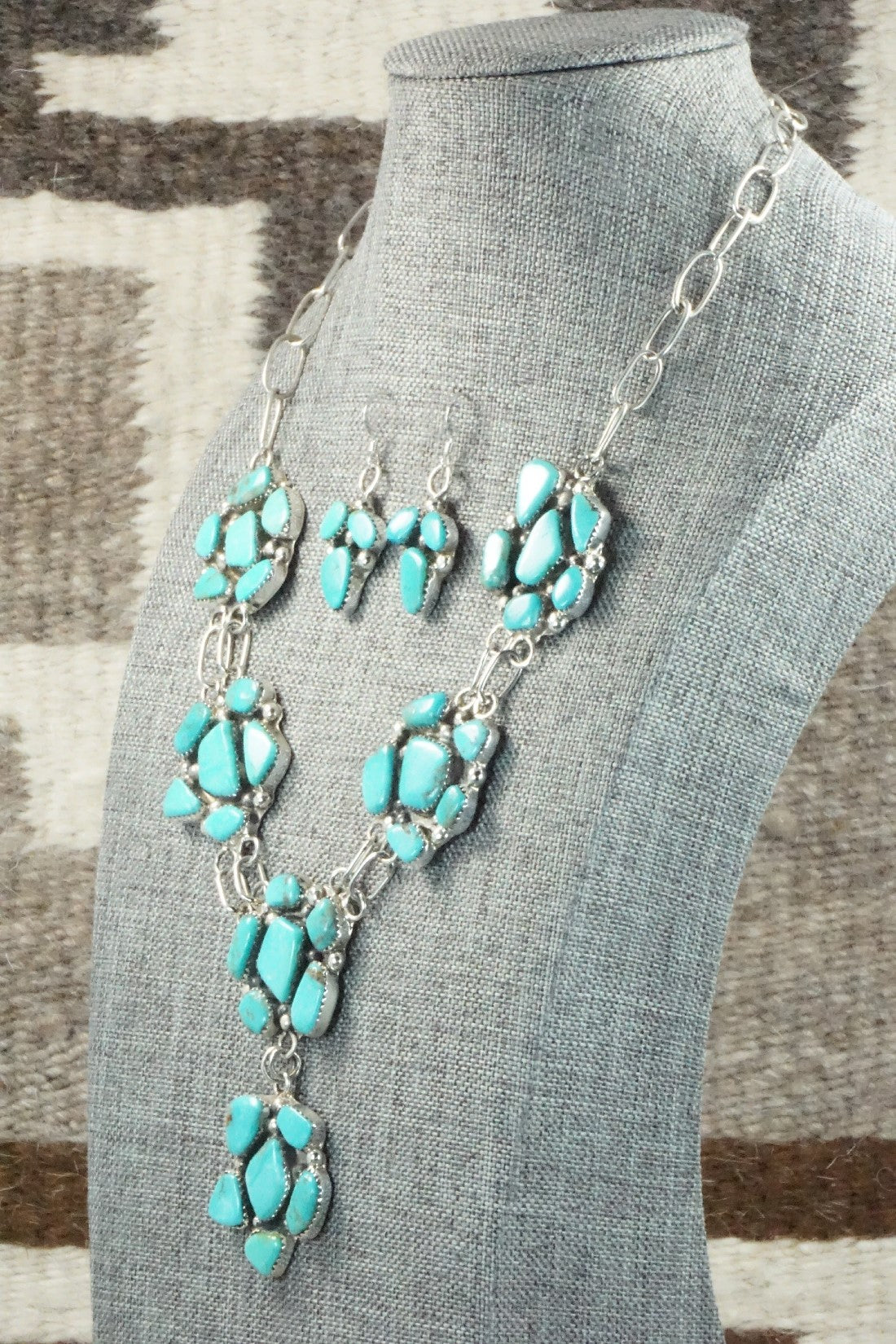 Turquoise & Sterling Silver Necklace and Earrings Set - Vangie Tsabatsaye