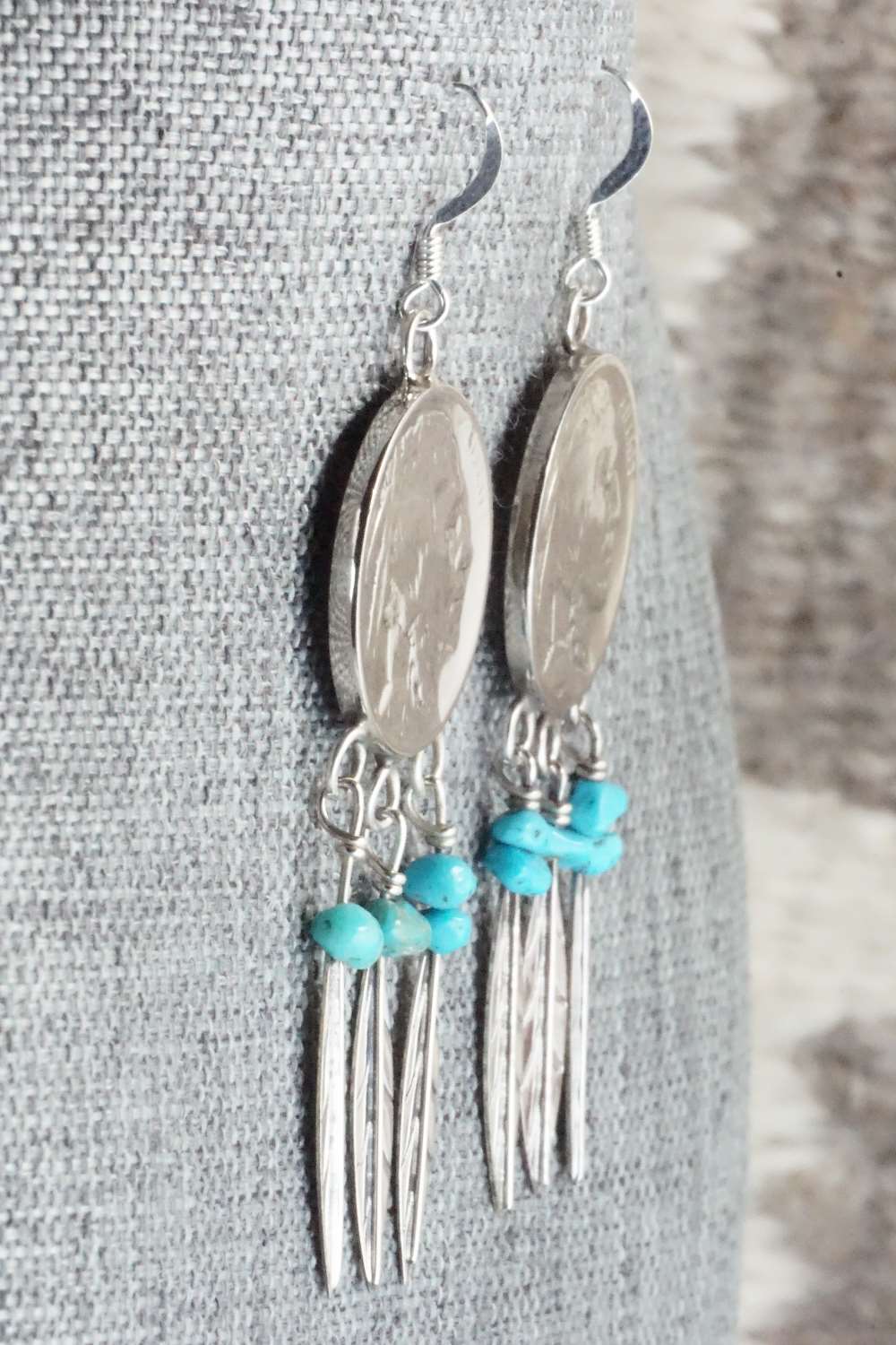 Turquoise and Sterling Silver Earrings - Navajo