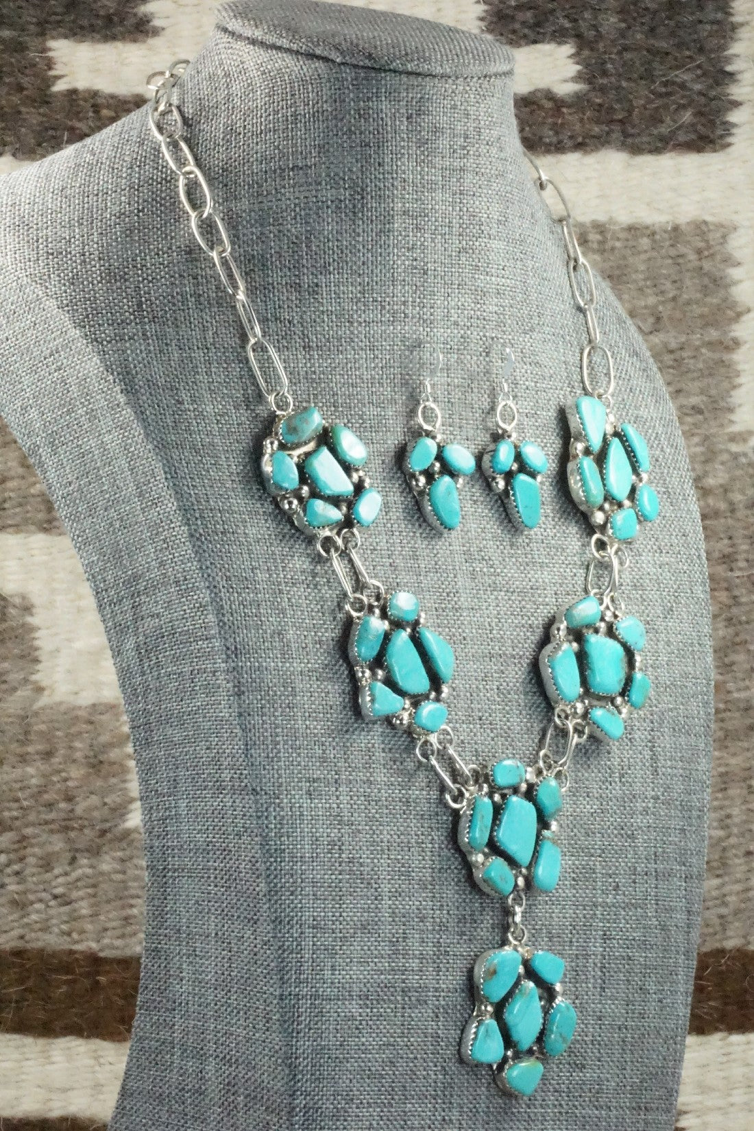 Turquoise & Sterling Silver Necklace and Earrings Set - Vangie Tsabatsaye
