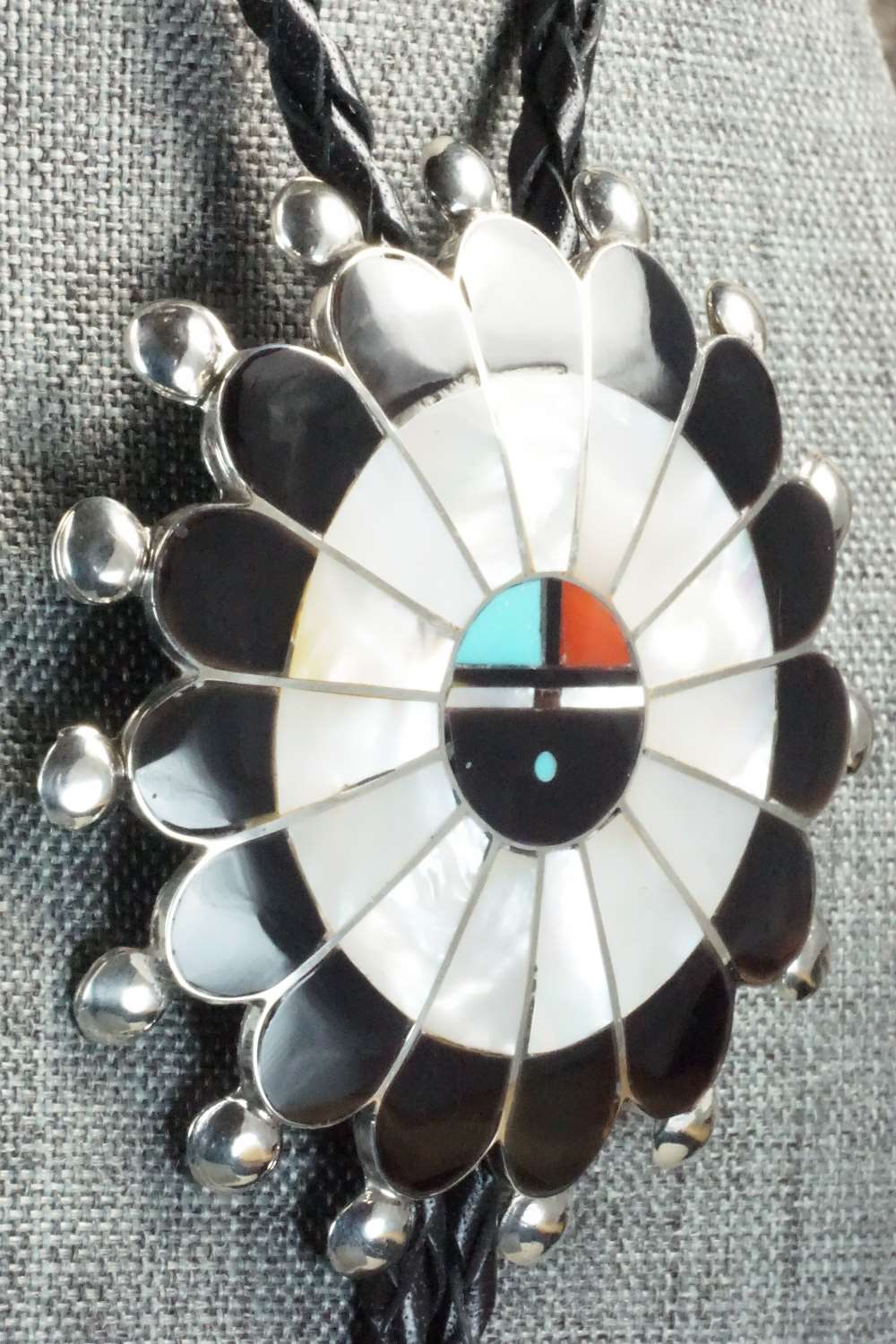 Mother of Pearl & Sterling Silver Inlay Bolo Tie - Pauline Lonjose