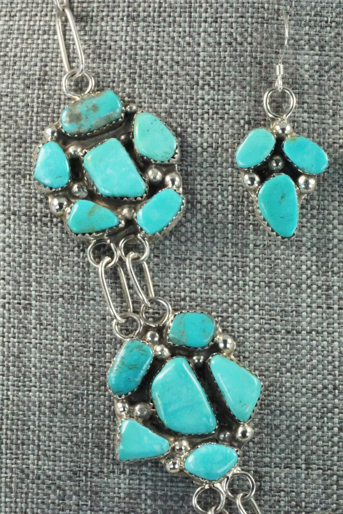 Turquoise & Sterling Silver Necklace and Earrings Set - Vangie Tsabatsaye