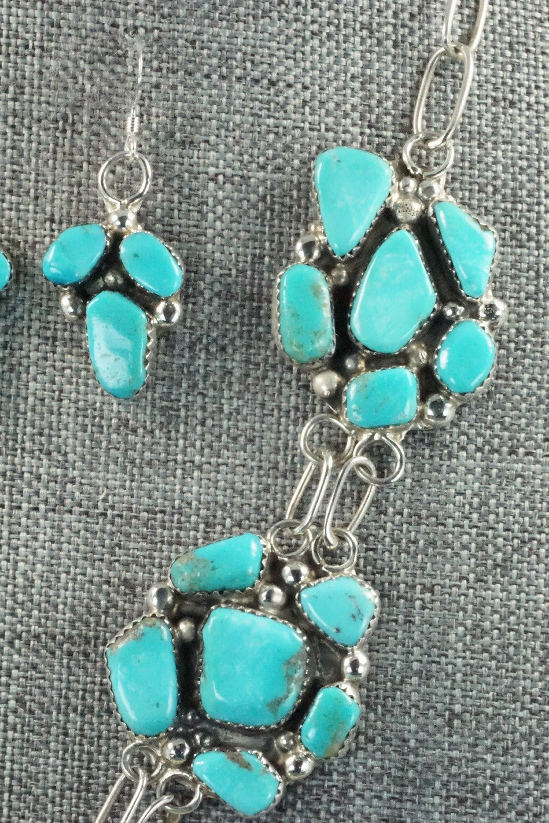 Turquoise & Sterling Silver Necklace and Earrings Set - Vangie Tsabatsaye