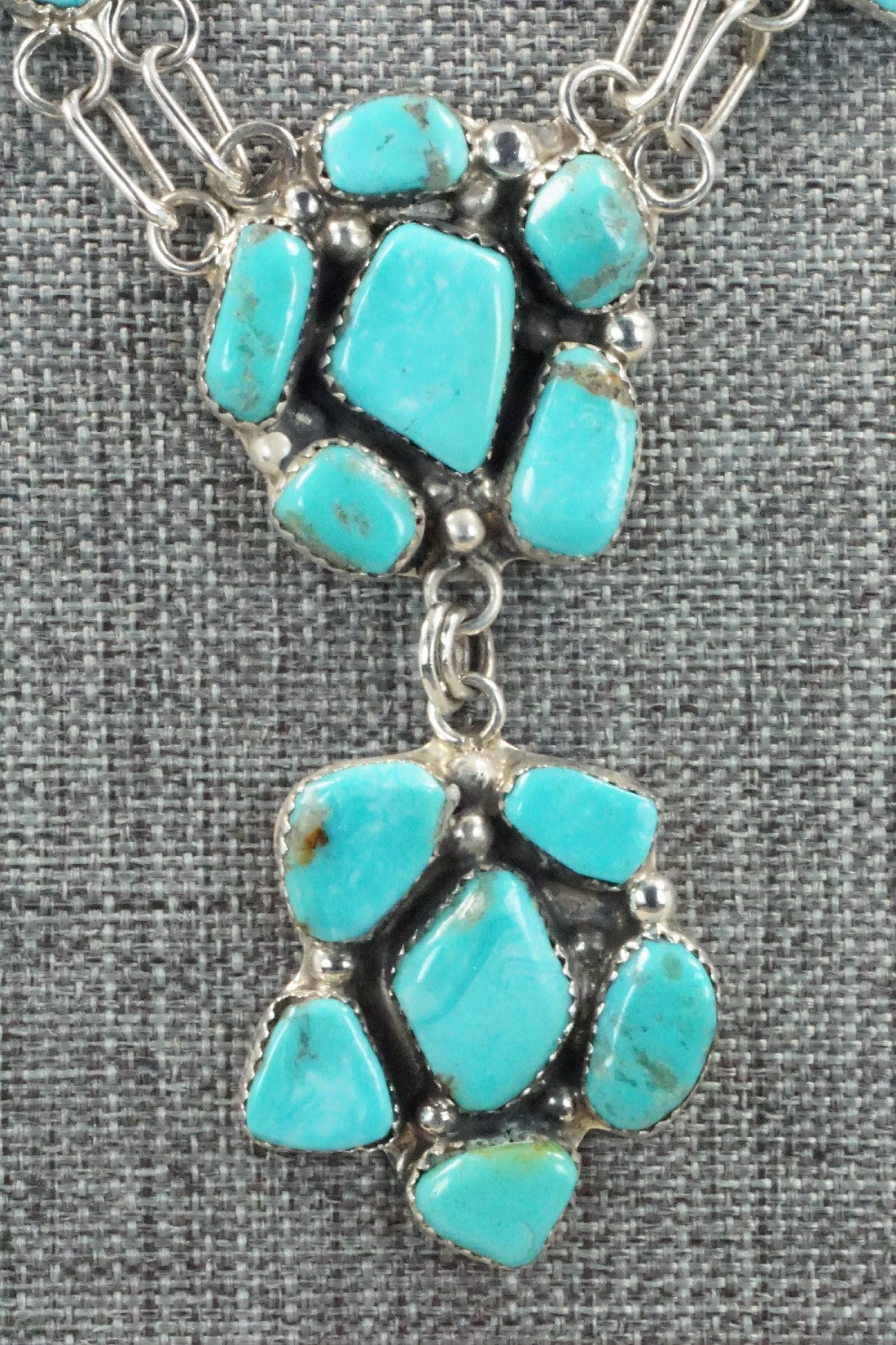 Turquoise & Sterling Silver Necklace and Earrings Set - Vangie Tsabatsaye