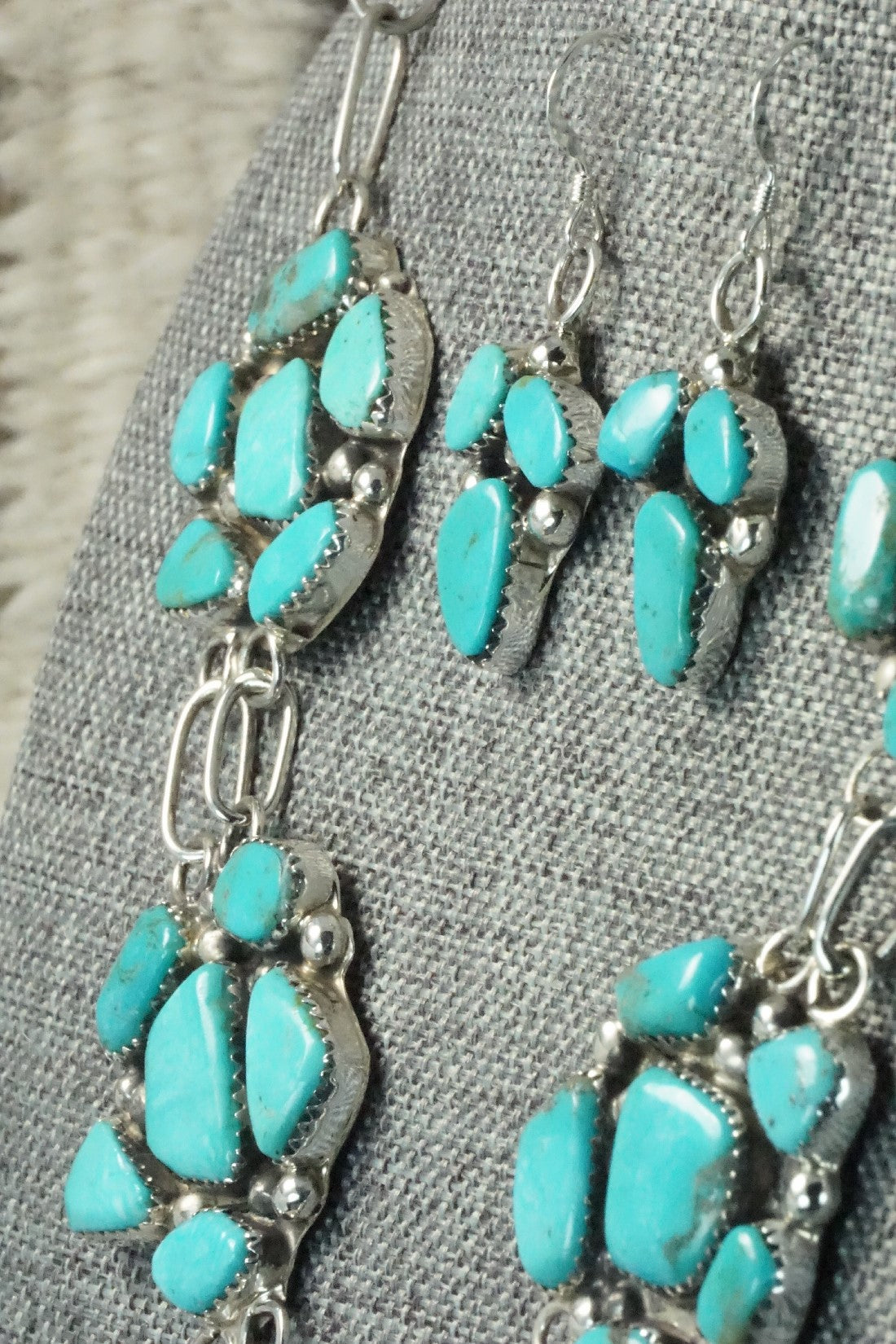 Turquoise & Sterling Silver Necklace and Earrings Set - Vangie Tsabatsaye