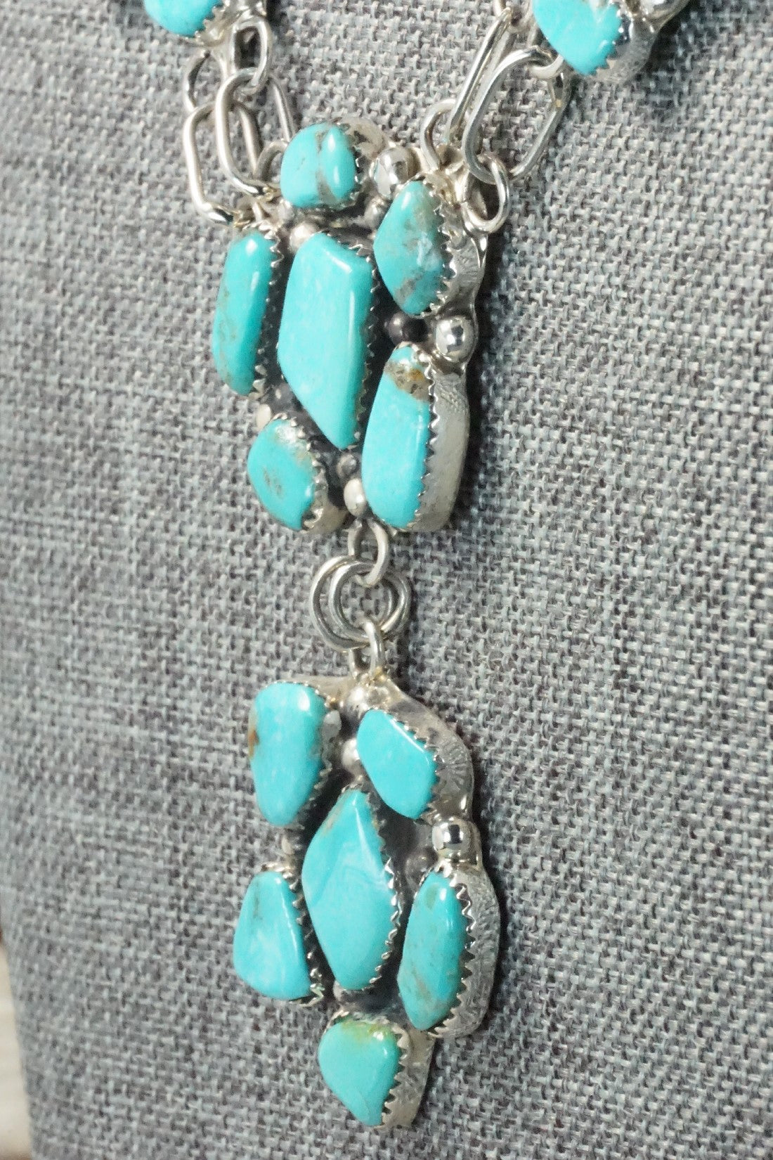Turquoise & Sterling Silver Necklace and Earrings Set - Vangie Tsabatsaye