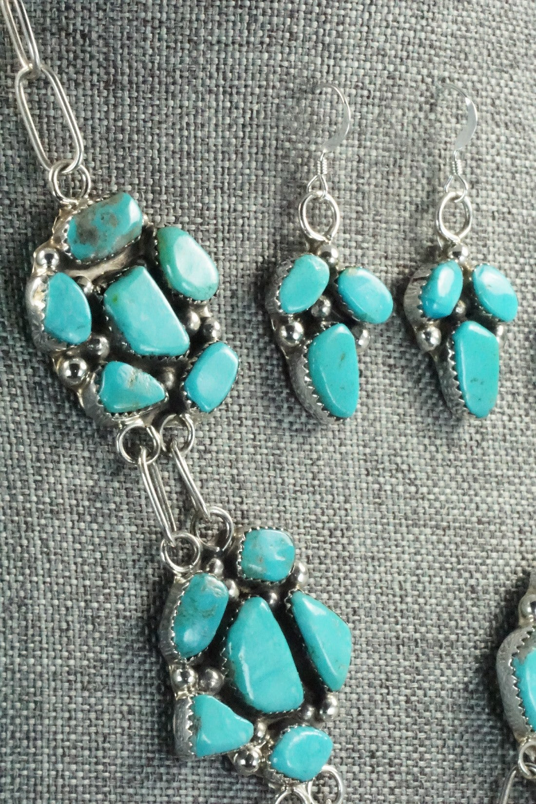 Turquoise & Sterling Silver Necklace and Earrings Set - Vangie Tsabatsaye