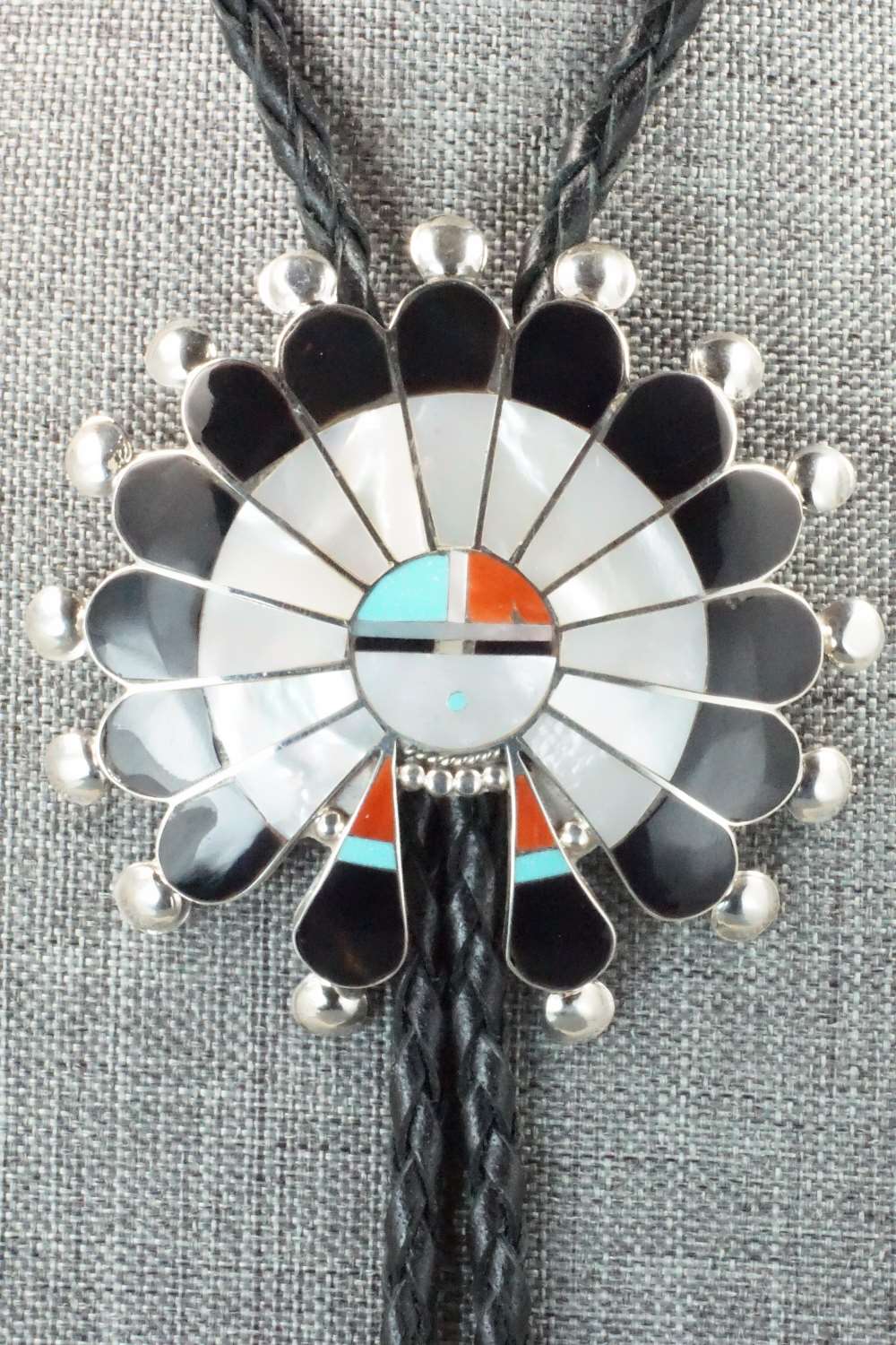 Mother of Pearl & Sterling Silver Inlay Bolo Tie - Pauline Lonjose