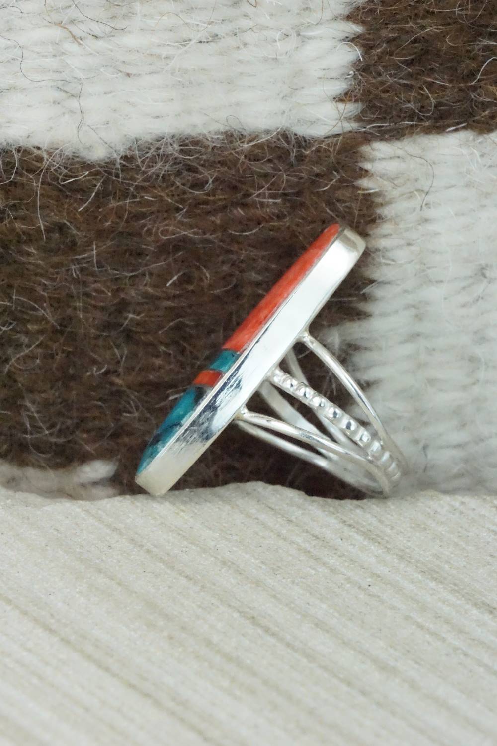 Spiny Oyster, Turquoise & Sterling Silver Ring - Harold Smith - Size 6.5