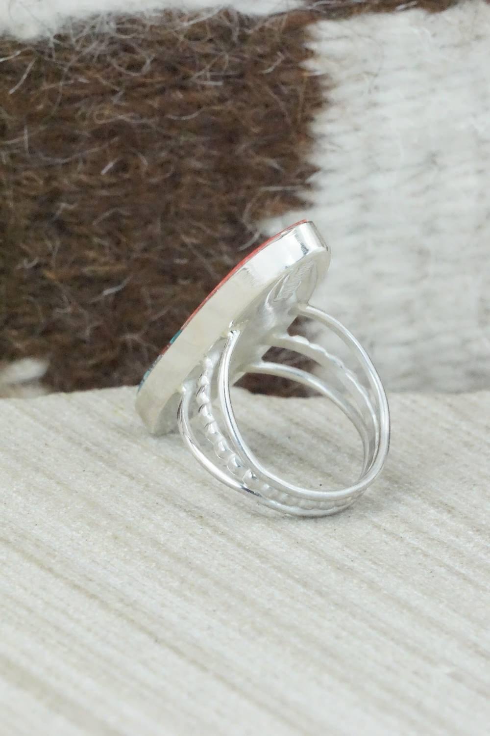 Spiny Oyster, Turquoise & Sterling Silver Ring - Harold Smith - Size 6.5