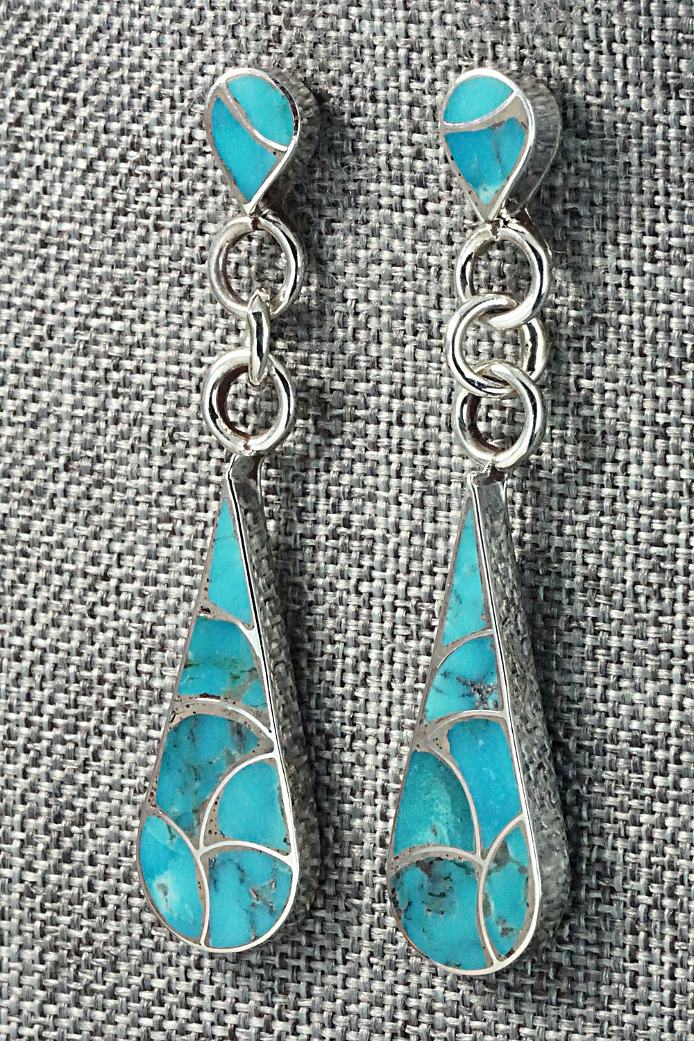 Turquoise & Sterling Silver Inlay Earrings - Lynette Johnson