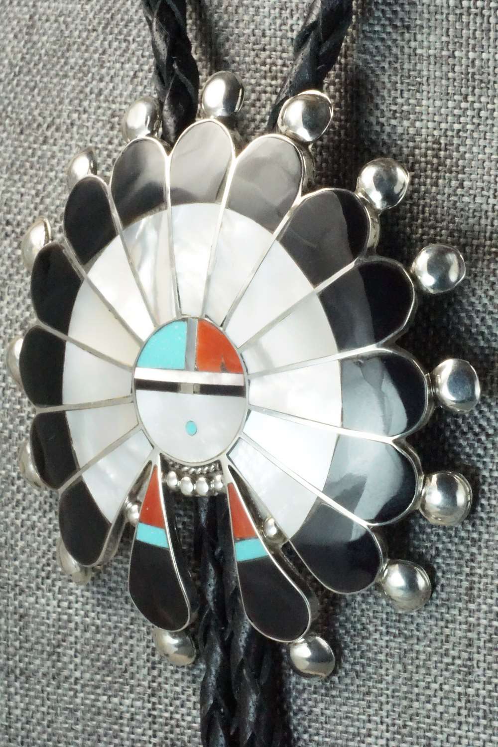 Mother of Pearl & Sterling Silver Inlay Bolo Tie - Pauline Lonjose
