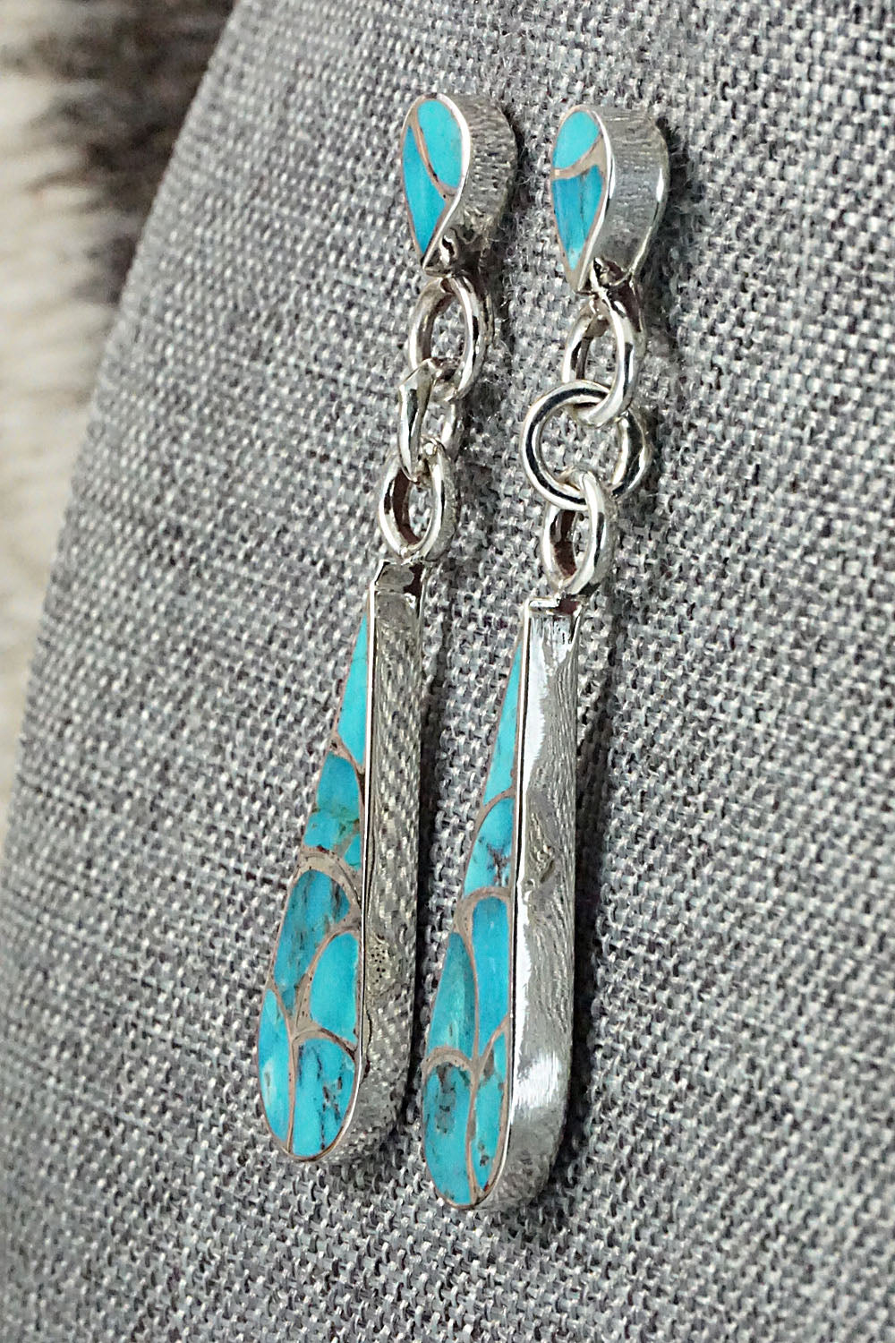 Turquoise & Sterling Silver Inlay Earrings - Lynette Johnson