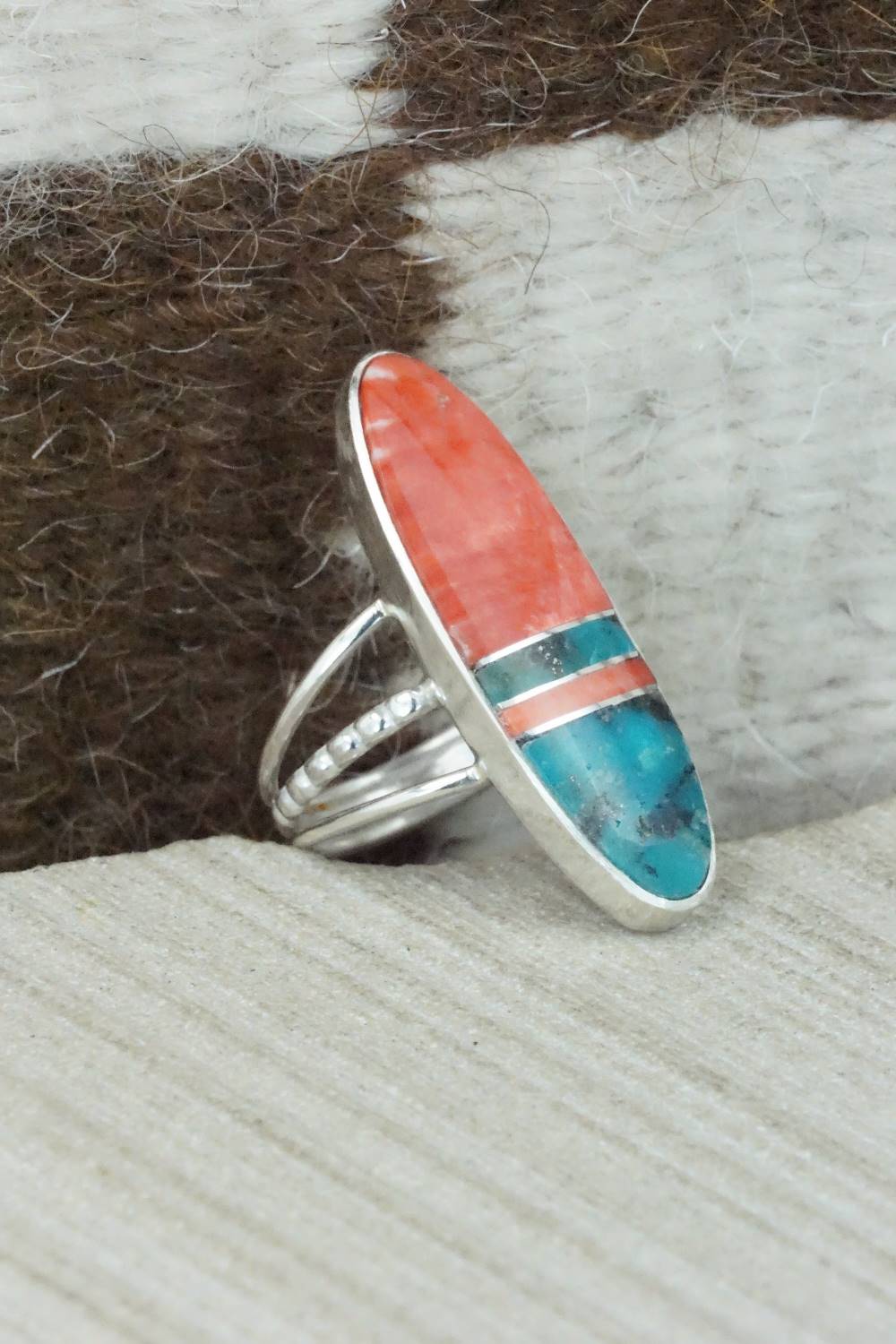 Spiny Oyster, Turquoise & Sterling Silver Ring - Harold Smith - Size 6.5