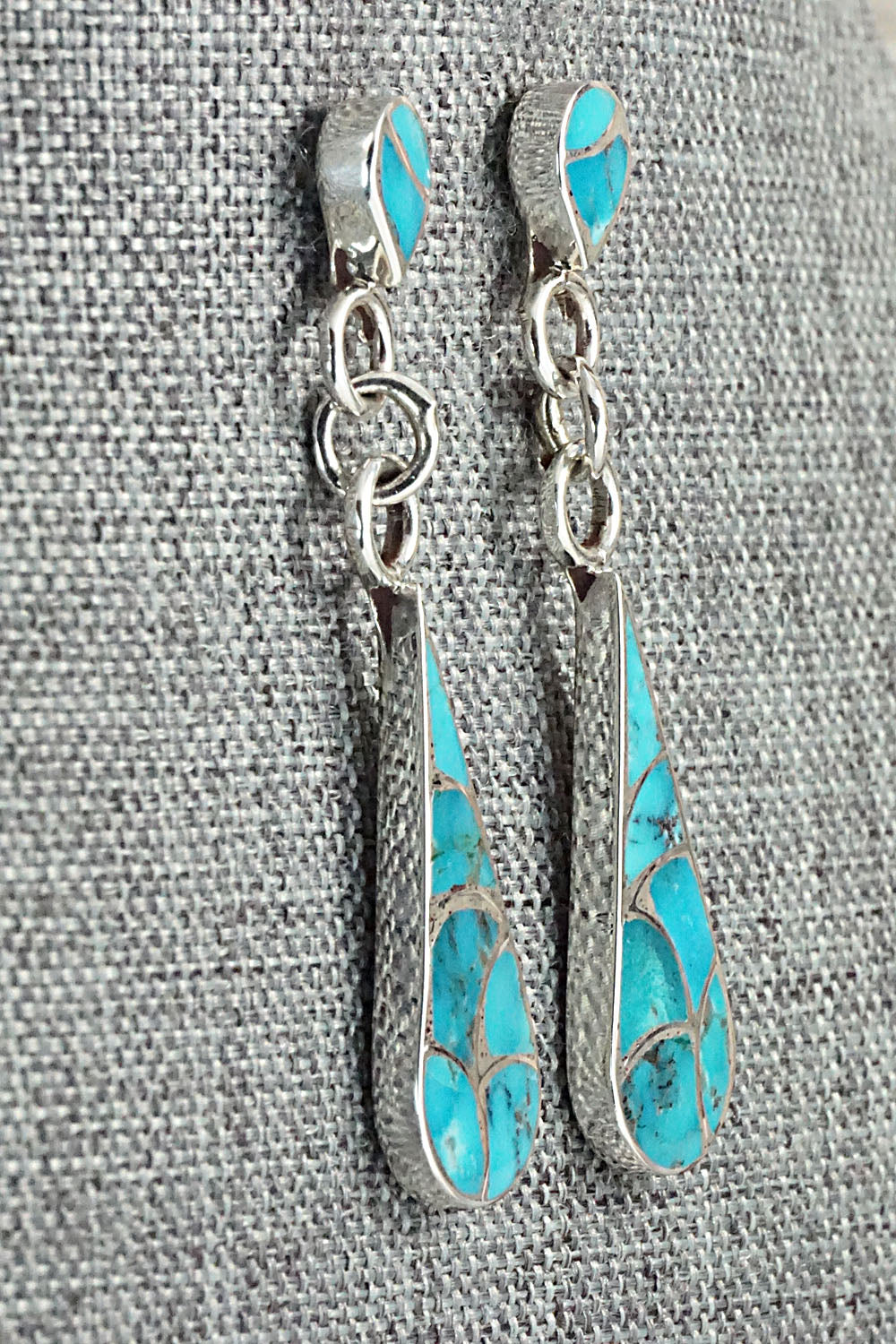 Turquoise & Sterling Silver Inlay Earrings - Lynette Johnson