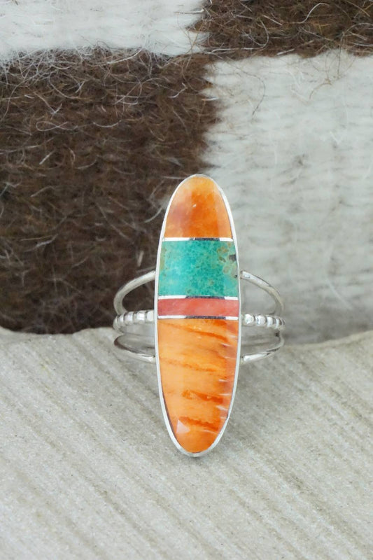 Spiny Oyster, Turquoise & Sterling Silver Ring - Harold Smith - Size 8.5