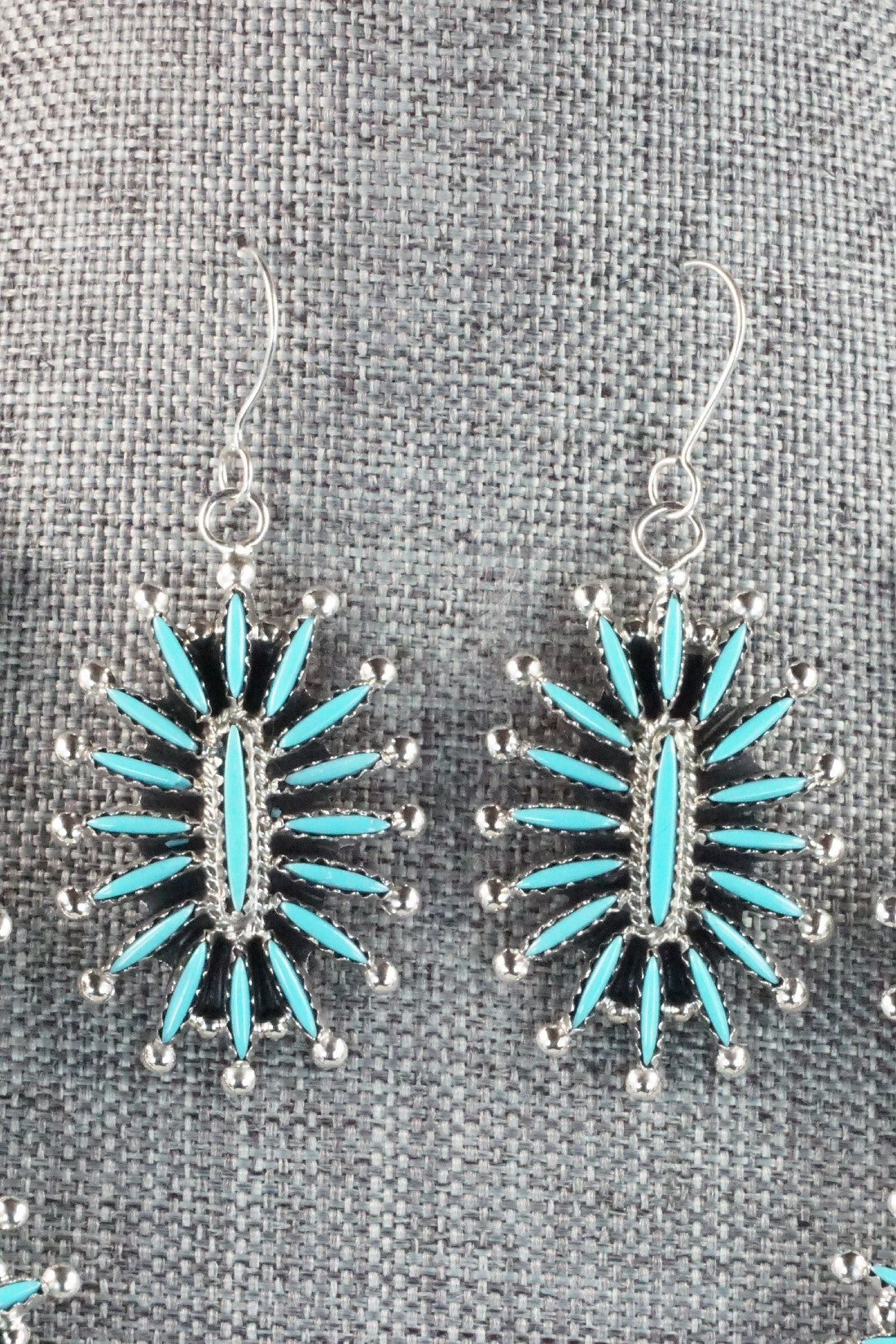 Turquoise & Sterling Silver Squash Blossom Necklace Set - Jack Etsate