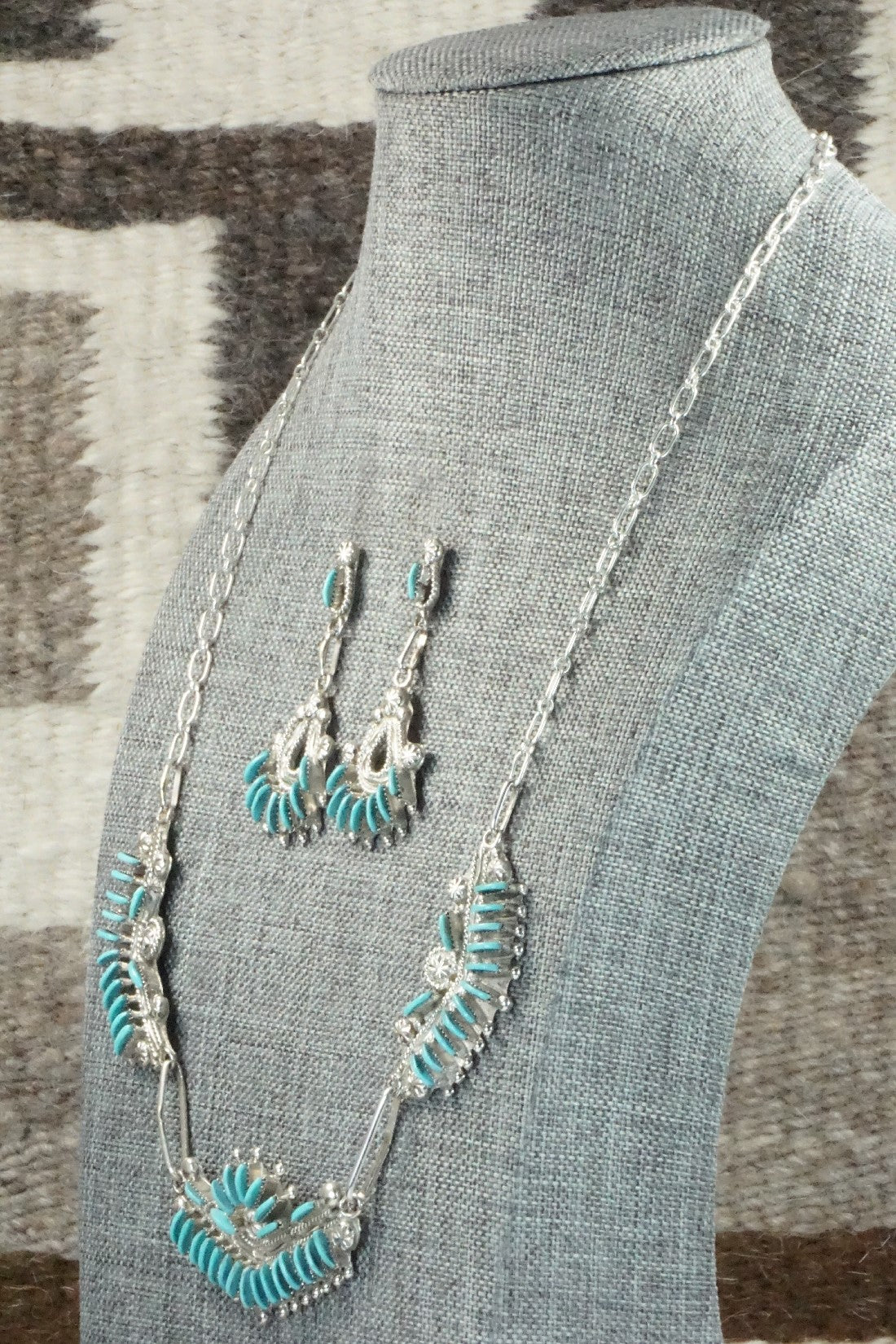 Turquoise & Sterling Silver Necklace and Earrings Set - Bernadette Wyaco