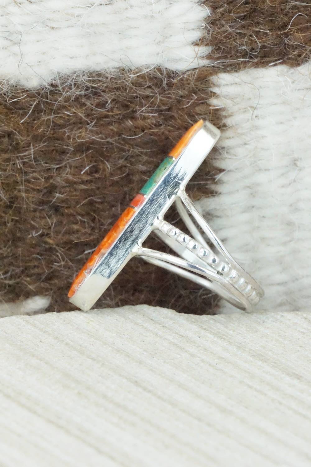Spiny Oyster, Turquoise & Sterling Silver Ring - Harold Smith - Size 8.5