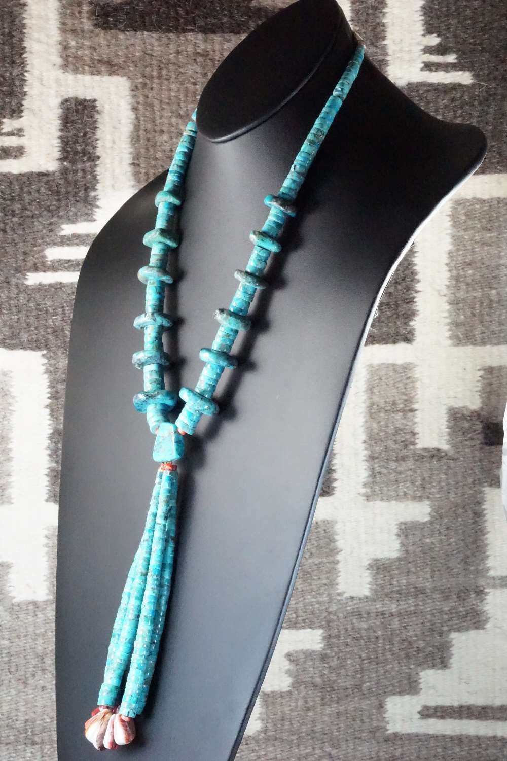 Turquoise, Spiny Oyster & Sterling Silver Necklace - Lupe Lovato