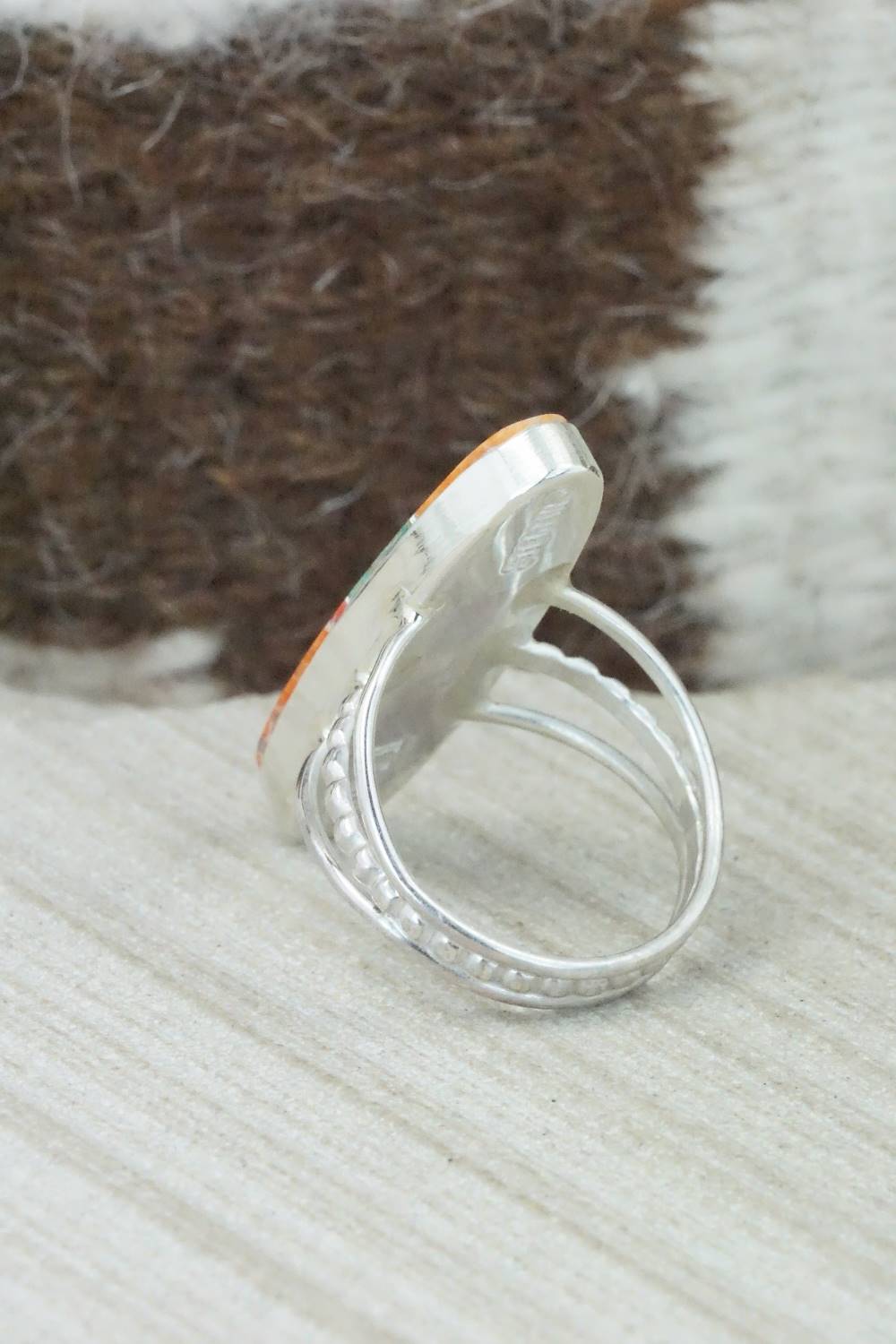 Spiny Oyster, Turquoise & Sterling Silver Ring - Harold Smith - Size 8.5