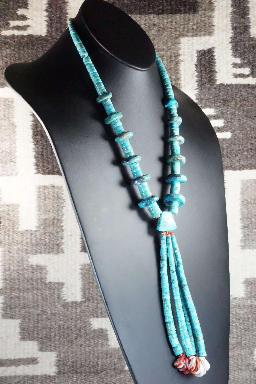 Turquoise, Spiny Oyster & Sterling Silver Necklace - Lupe Lovato