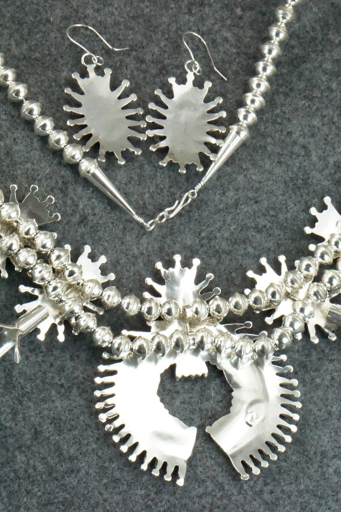 Turquoise & Sterling Silver Squash Blossom Necklace Set - Jack Etsate