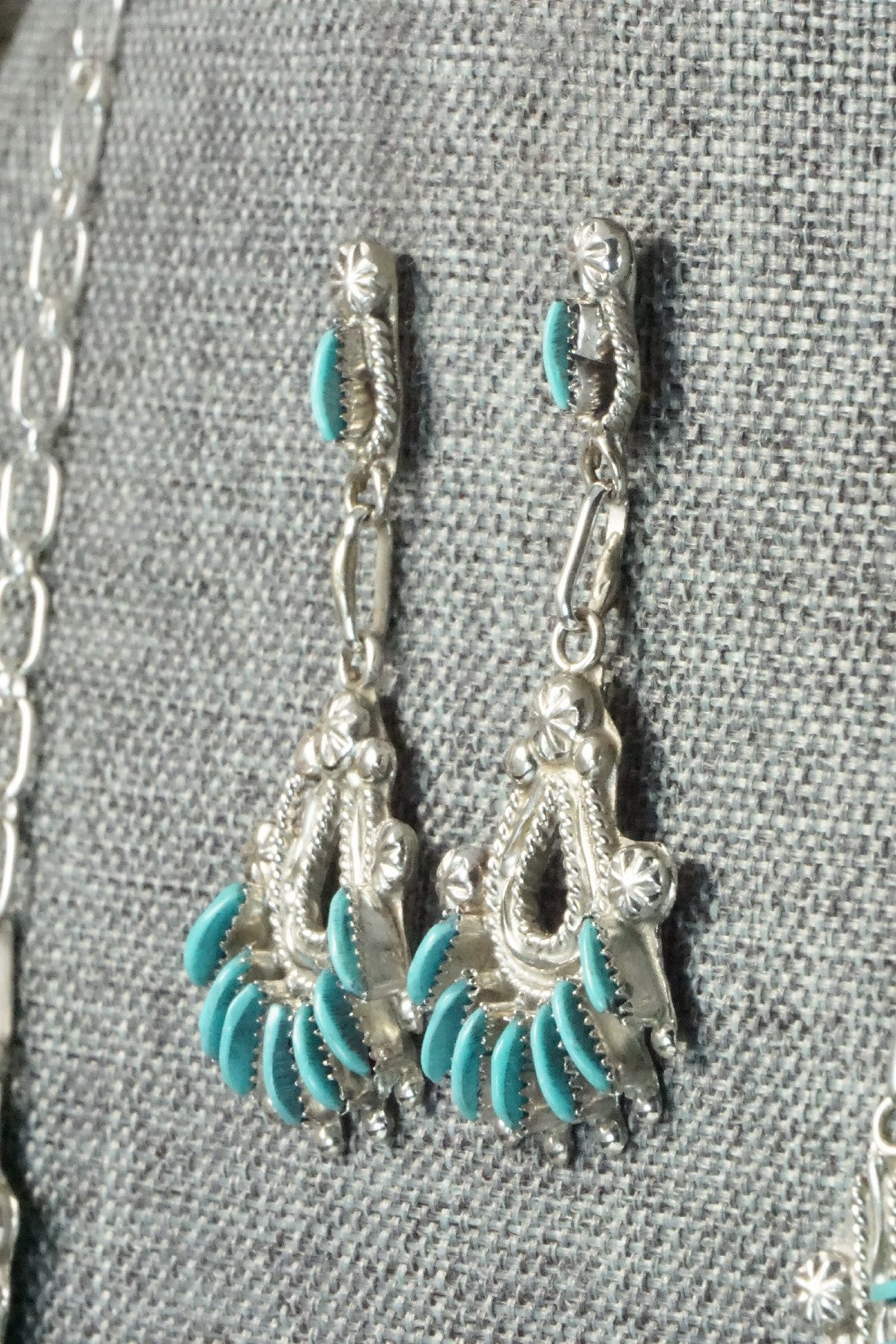 Turquoise & Sterling Silver Necklace and Earrings Set - Bernadette Wyaco