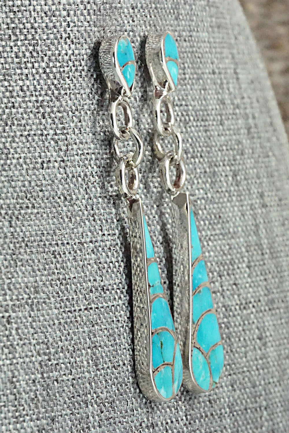 Turquoise & Sterling Silver Inlay Earrings - Lynette Johnson