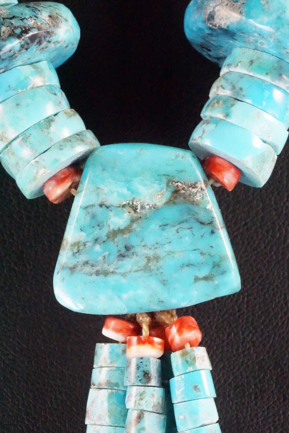 Turquoise, Spiny Oyster & Sterling Silver Necklace - Lupe Lovato