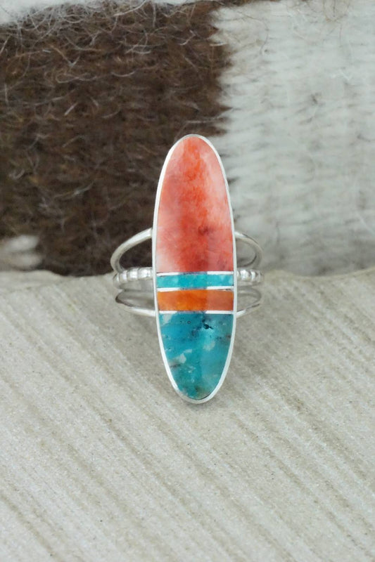 Spiny Oyster, Turquoise & Sterling Silver Ring - Harold Smith - Size 6.5
