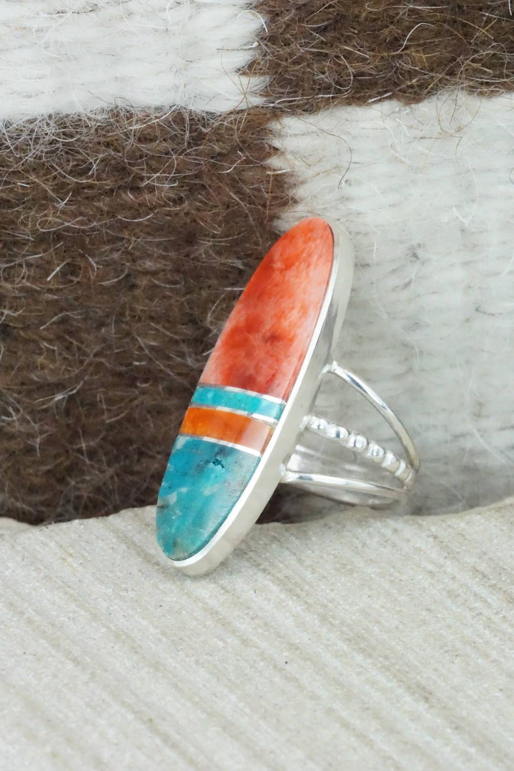 Spiny Oyster, Turquoise & Sterling Silver Ring - Harold Smith - Size 6.5