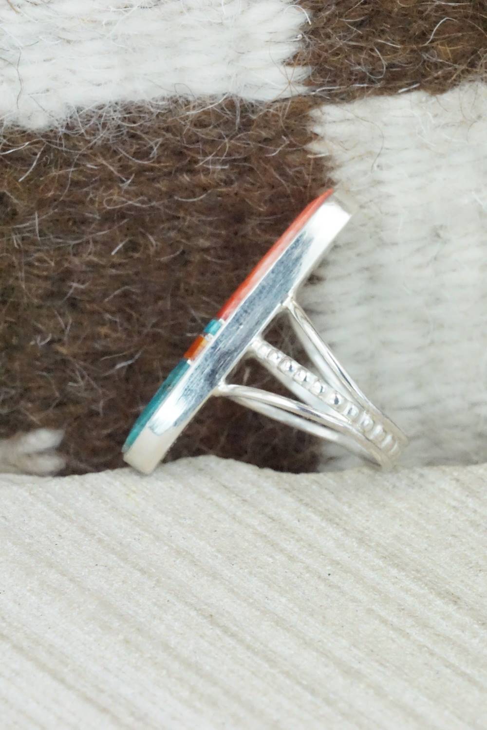 Spiny Oyster, Turquoise & Sterling Silver Ring - Harold Smith - Size 6.5