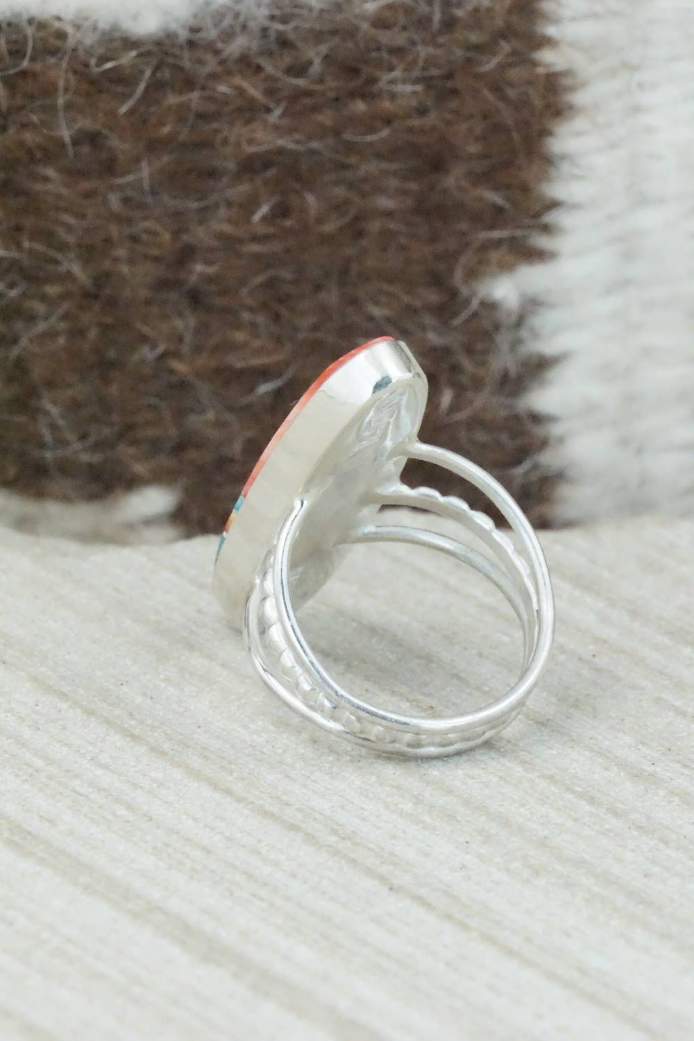 Spiny Oyster, Turquoise & Sterling Silver Ring - Harold Smith - Size 6.5